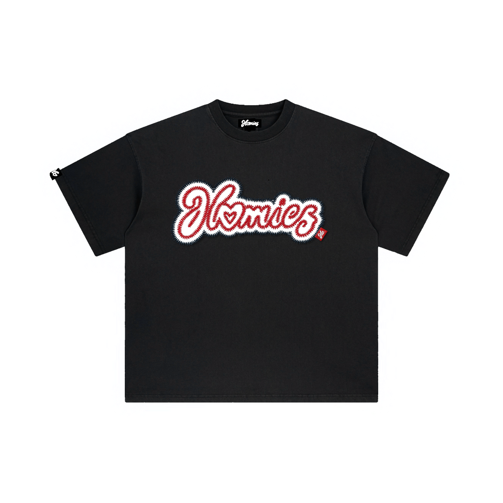 HOMIES STITCH APPLIQUE TEE [BLACK]