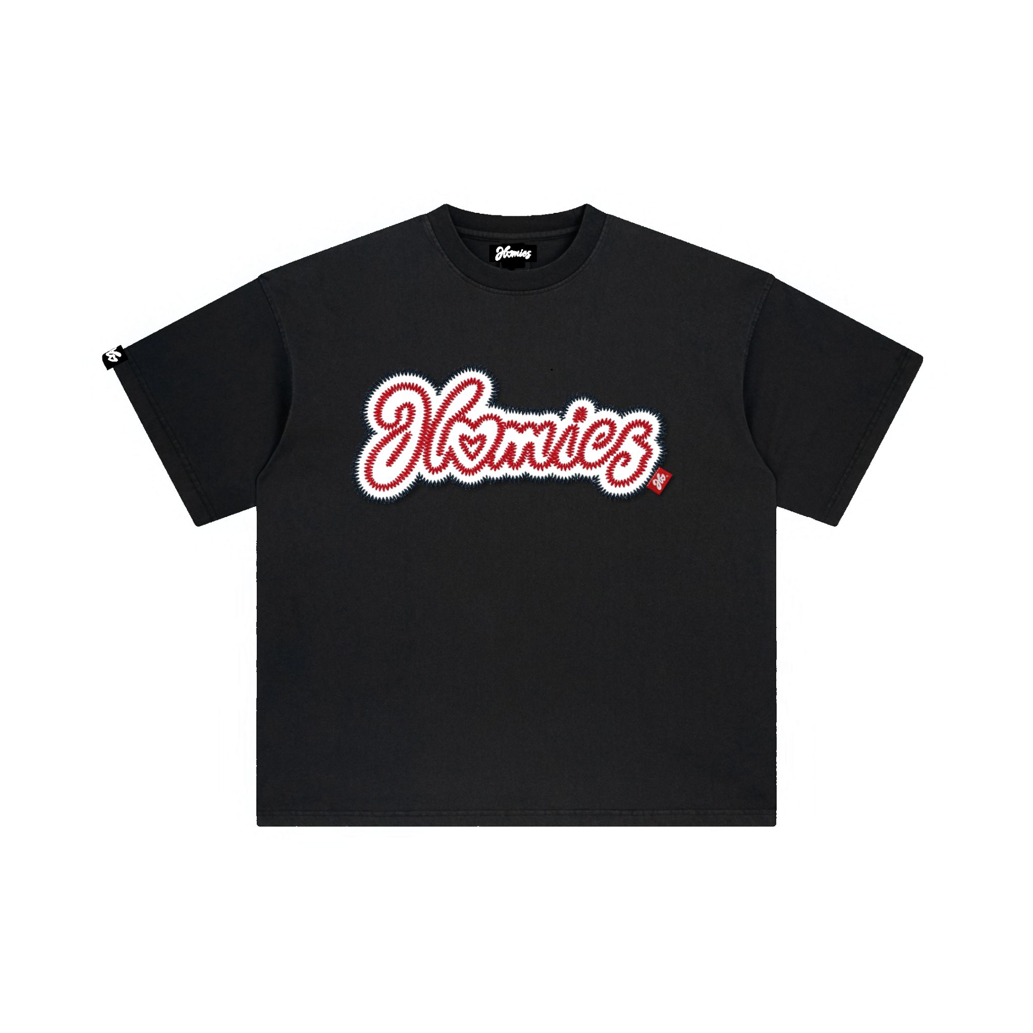HOMIES STITCH APPLIQUE TEE [BLACK]